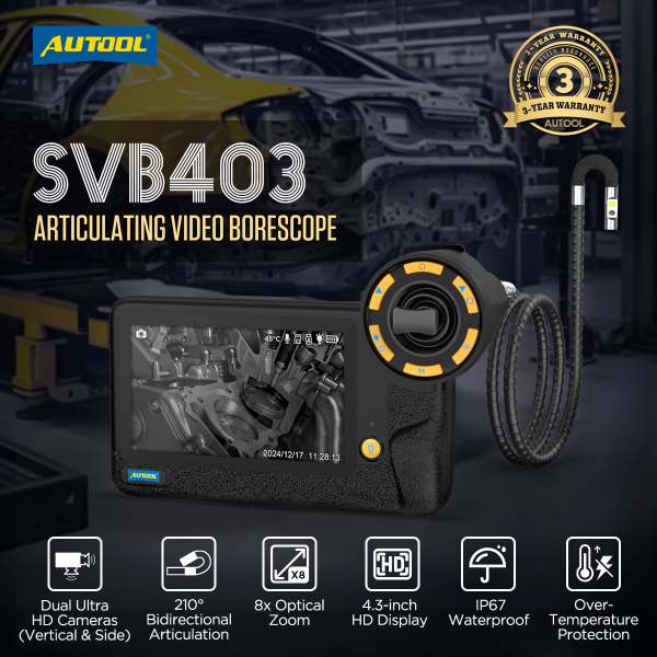 AUTOOL SVB403 kétkamerás 210°-os autóipari endoszkóp kamera
